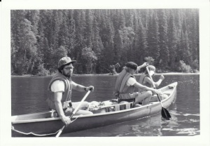 Art (far left) paddling on a Bowron Lake
