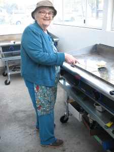 Margaret Skaar, cooking eggs for the Hedley Seniors' pancake breakfast.
