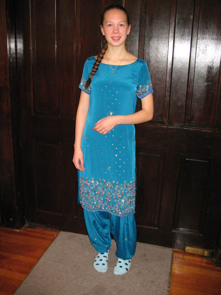 Ayrelea dressed in her salwar kameez.